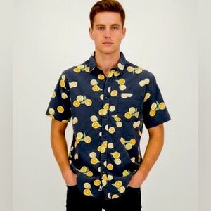 Men's Navy Short-Sleeve Button-Down Shirt with Lemon Print